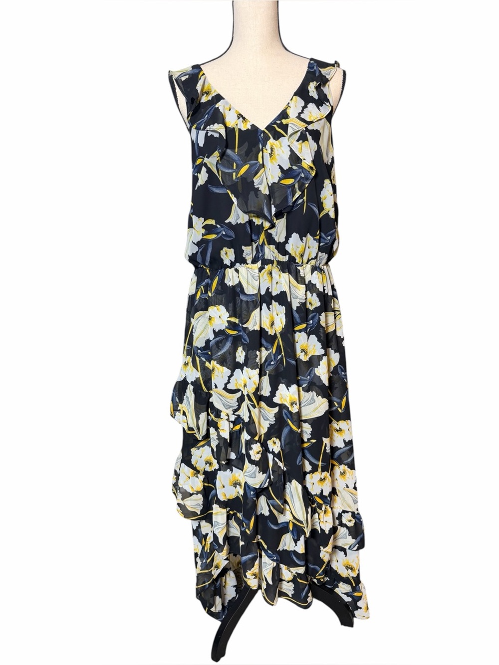 INC International Concepts Floral Ruffled High-Low Maxi Dress Size 14W